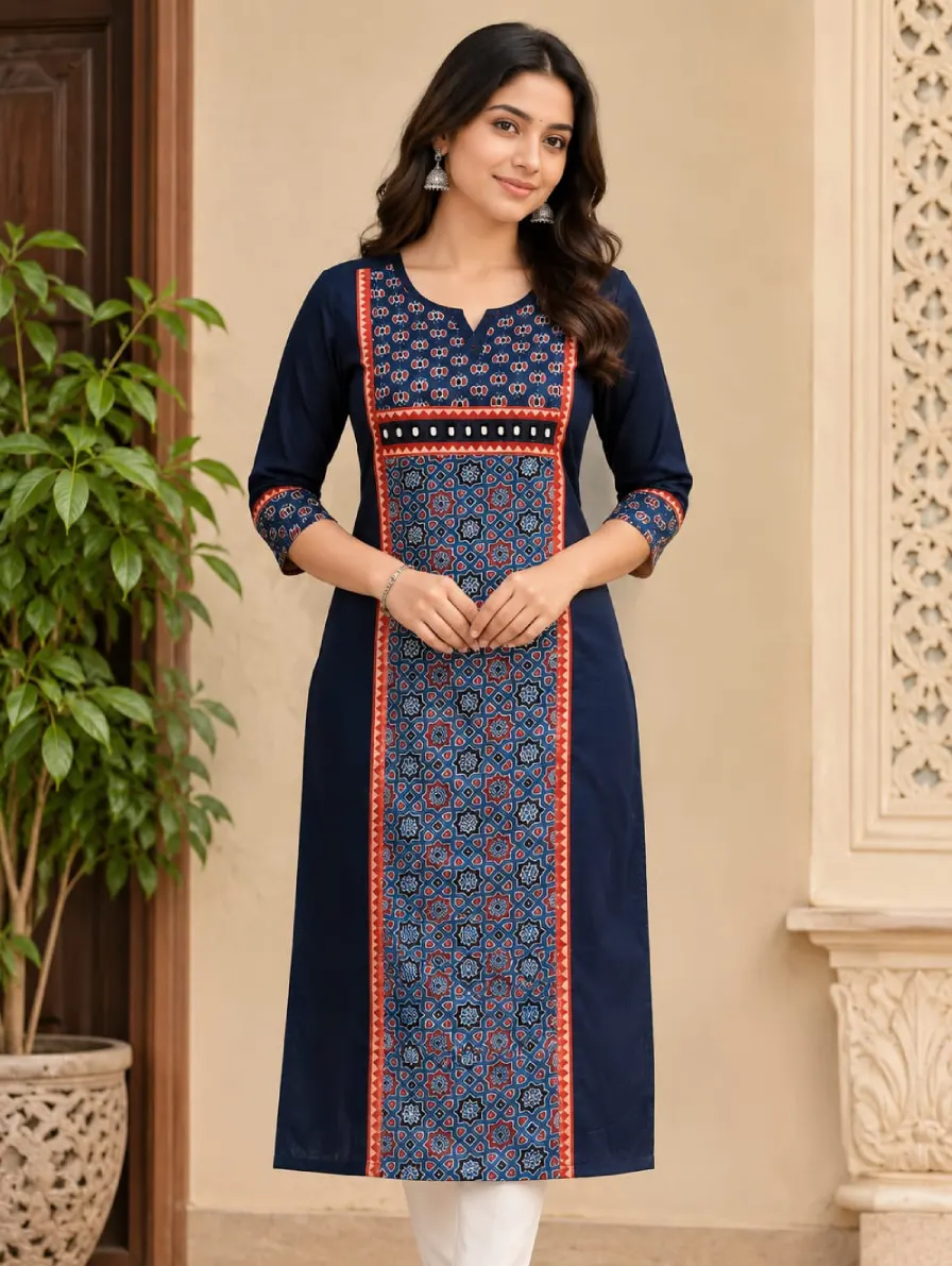 ajrakh-mashru-panel-kurti